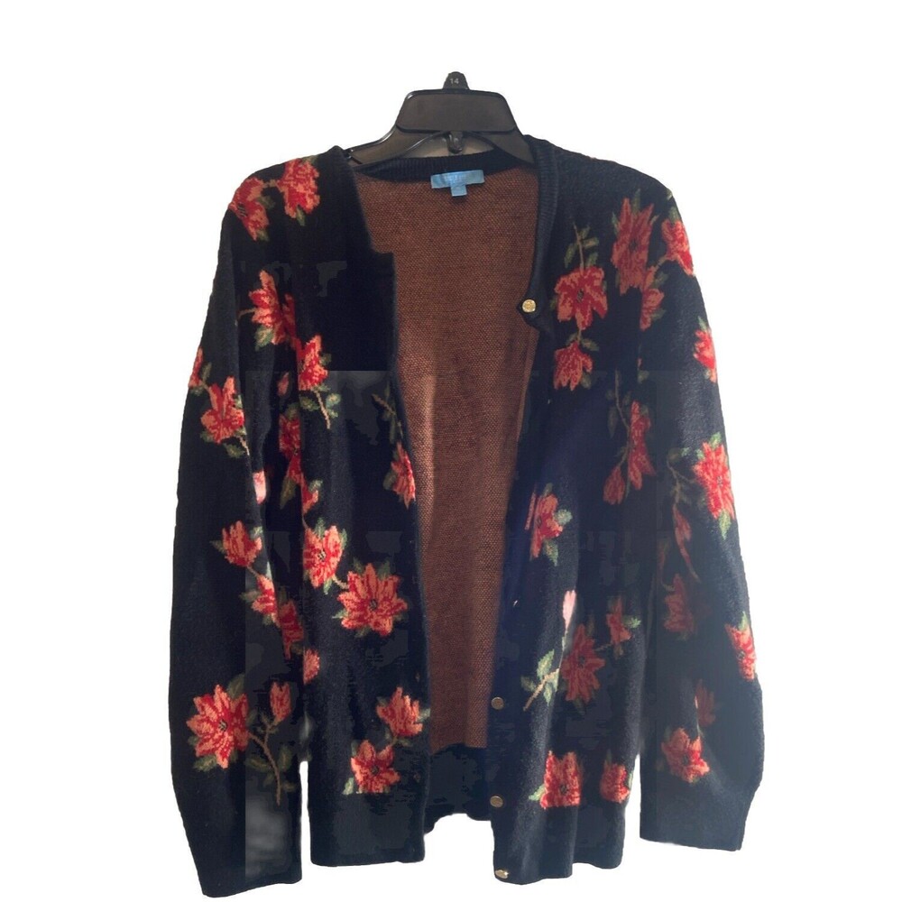 2 piece Draper James Black Cardigan with Red Floral Print and Shell. Beautiful